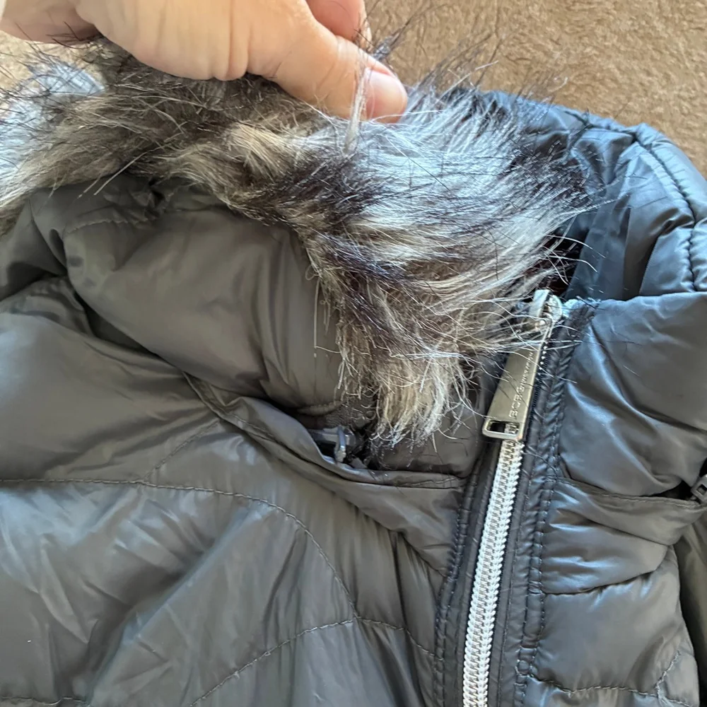 Women's BCBGeneration Down Filled Gray Puffer Jacket with Faux Fur Hood, Size S - Picture 14 of 14